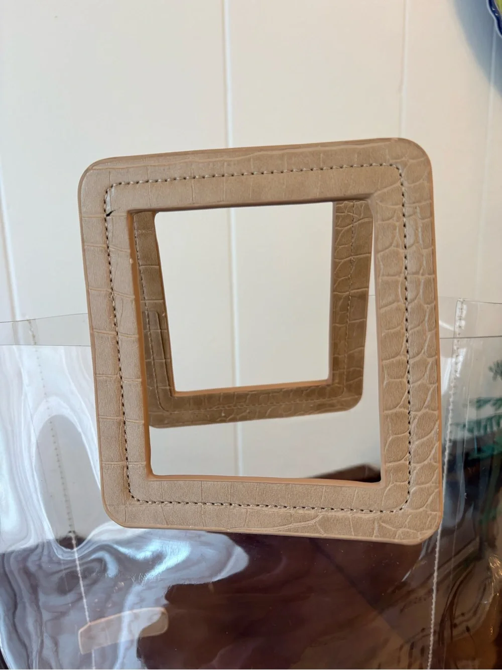 Clear PVC Tote with Tan Square Handles Modern & Easy to Style Structured Light